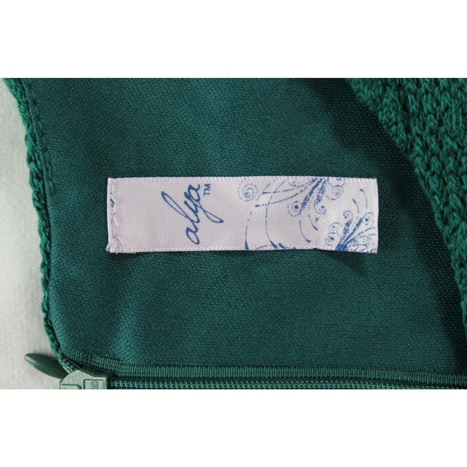 Vestido Suéter Alya Verde Tejido con Cable Ajuste y Acampanado Talla Grande Forrado Foto 3 de 4