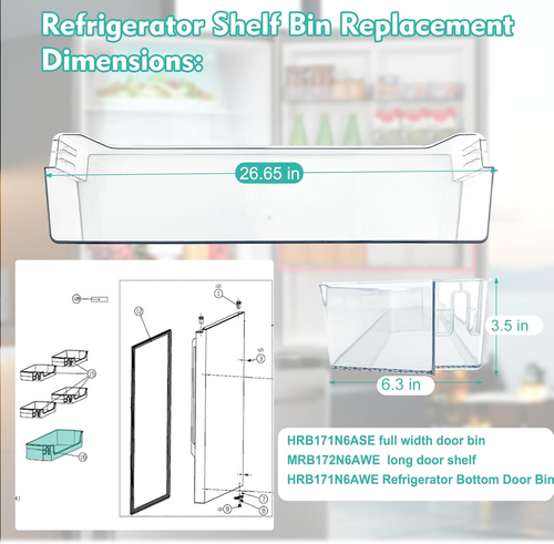 HRB171N6ASE Refrigerator Section Long Door Bin Compatible with Hisense Refrigera - Picture 5 of 9