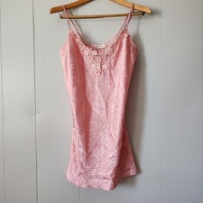 Vintage Adonna Pink Floral Jacquard Lace Slip Chemise Small 1990s Y2K S