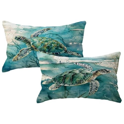  Sea Turtle Throw Pillow Case 20" x 12" (Pack of 2) Turquoise Blue