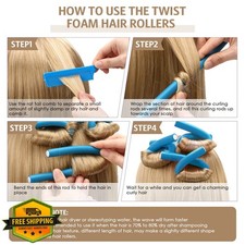 Syhood 30pc Blue Foam Hair Curling Rods Twist Rollers No Heat Rat Tail Comb