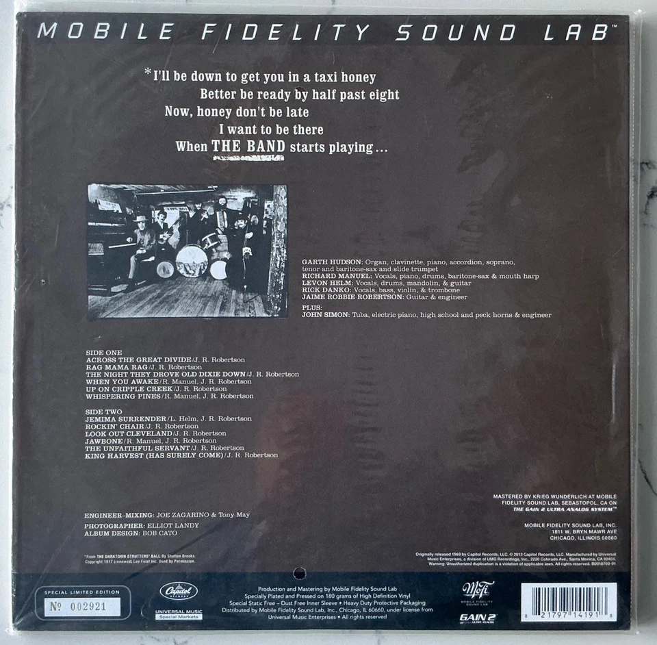 THE BAND – The Band (Mobile Fidelity Sound Lab MFSL 1-419) Audiophile 180g 2013 - Image 2 of 4