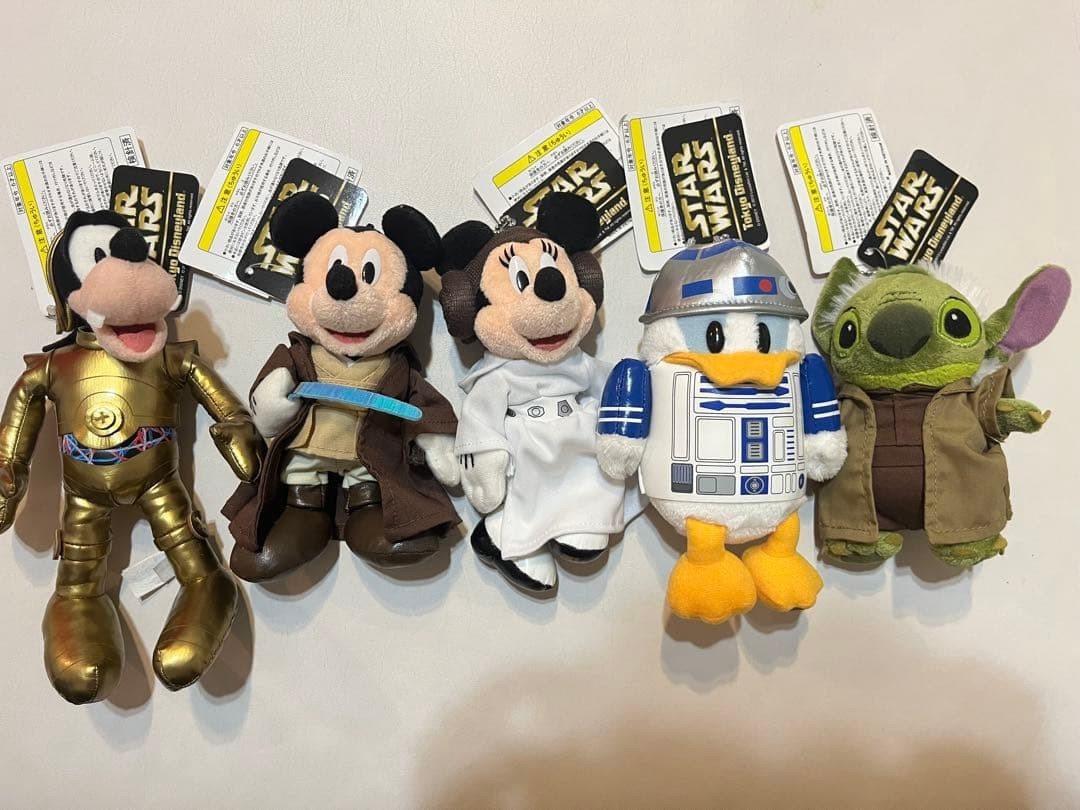 Disney Star Wars Star Tours Plush Badge Set Mickey Minnie Donald Stitch Japan