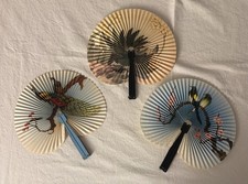 Lot of 3 VTG Chinese People's Republic of China Folding Fan Metal Handle Clasp