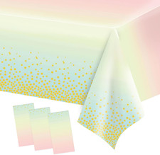 3 Pcs Pastel Rainbow Tablecloth Golden Dot Rainbow Plastic Tablecloths Ombre Pas