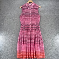 Calvin Klein Dress Womens 6 Pink Plaid Fit & Flare Shirt Sleeveless Collar Knee