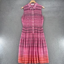 Calvin Klein Dress Womens 6 Pink Plaid Fit & Flare Shirt Sleeveless Collar Knee