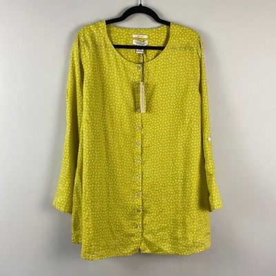Rachel Zoe Plus Size 2X Linen Polka Dot Button Down Tunic Yellow-Green