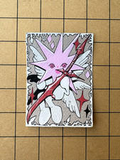 ACEO Original Illustration Pink Star Cherubim and the Crimson Saber