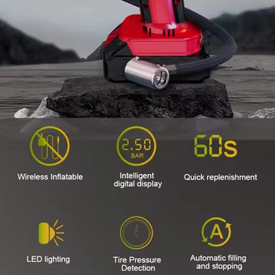 Inflador de neumáticos inalámbrico 150 PSI compresor de aire batería recargable bomba de aire para automóvil Foto 2 de 4