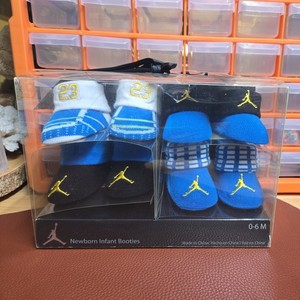 NIKE Newborn Infant Booties Black/blue/White Socks 4 Pack 0-6 Months Jump Man 