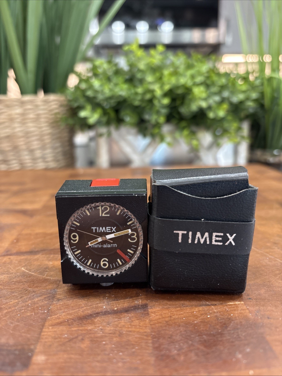 Vintage Timex Mini Alarm Travel Clock Black Cube With Case, Excellent Condition