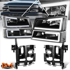 For 03-07 Chevy Avalanche Silverado LED DRL Clear Lens Headlights/Lamps+Bracket