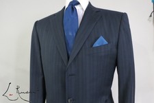 Ermenegildo Zegna 15MILMIL15 navy Royal blue stripe side vented canvas suit 44 R