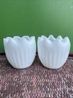 Milk Glass 2PC Large Vintage Ruffled Round Handkerchief Vases 5" Wedding