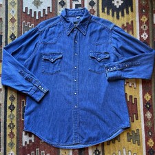 Vintage 1960s Sears Western Wear Denim Pearl Snap Shirt Sz XL