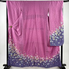 Japanese Furisode Silk Kimono M 160cm Pink Cherry blossom Cherry blossom petal 3