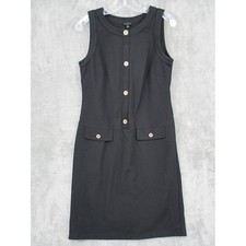 Talbots Dress 8 Gold Button Ponte Knit Career Classic Nautical Midi Office Black