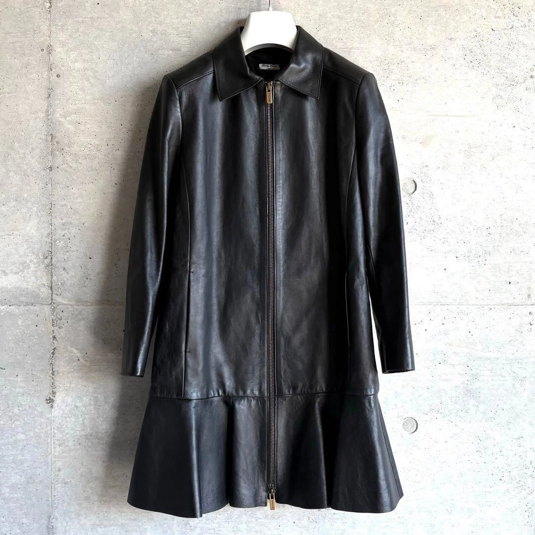 MIU MIU abito pelle di agnello cappotto zip nero archivio donna taglia 38 GIAPPONE