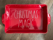 Rae Dunn CHRISTMAS MAGIC Red Baking Dish Large Ceramic Pan Farmhouse Holiday