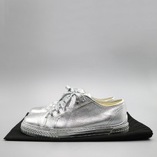 Chanel G33364 Silver Metallic Lace-Up Sneakers - size 40