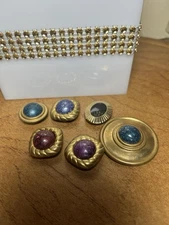 6pc Vintage Gold-tone Button Covers With Faux Stone Accents