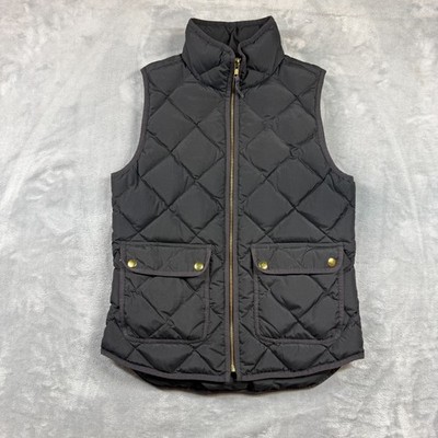 J Crew Puffer Vest Women s XS Black Down Puffer Full Zip Flap Pockets