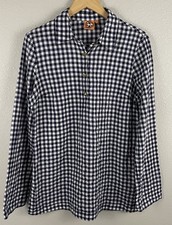 Tory Burch Womens 12 Blue White Check Gingham Long Tunic Blouse