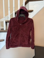 Marmot Women s Soft Fleece Burgundy Jacket Hooded Full Zip Cozy Warm Sz SM