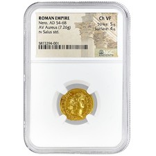 Nero AD 54-68 AV Aureus NGC Ch VF Salus Reverse Roman Gold