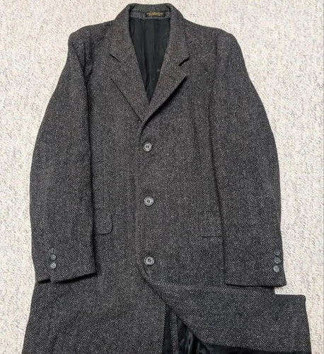 vintage TWEED donegal wool OVERCOAT herringbone fleck 40 charcoal gray - product listing photo