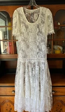 Jessica McClintock Vintage Sheer White Lace Wedding Bridal  Dress Medium*