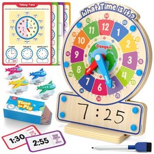 Coogam Wooden Clock Teaching Time Toy, Analog Medium, Red, Green, Blue