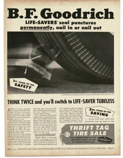 1956 B. F. Goodrich Life-Saver Tires runs over nail Vintage Print Ad