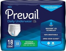 NEW, Prevail Underwear for Men, Max. Absorbency 18 CT, LG, AM62024-343