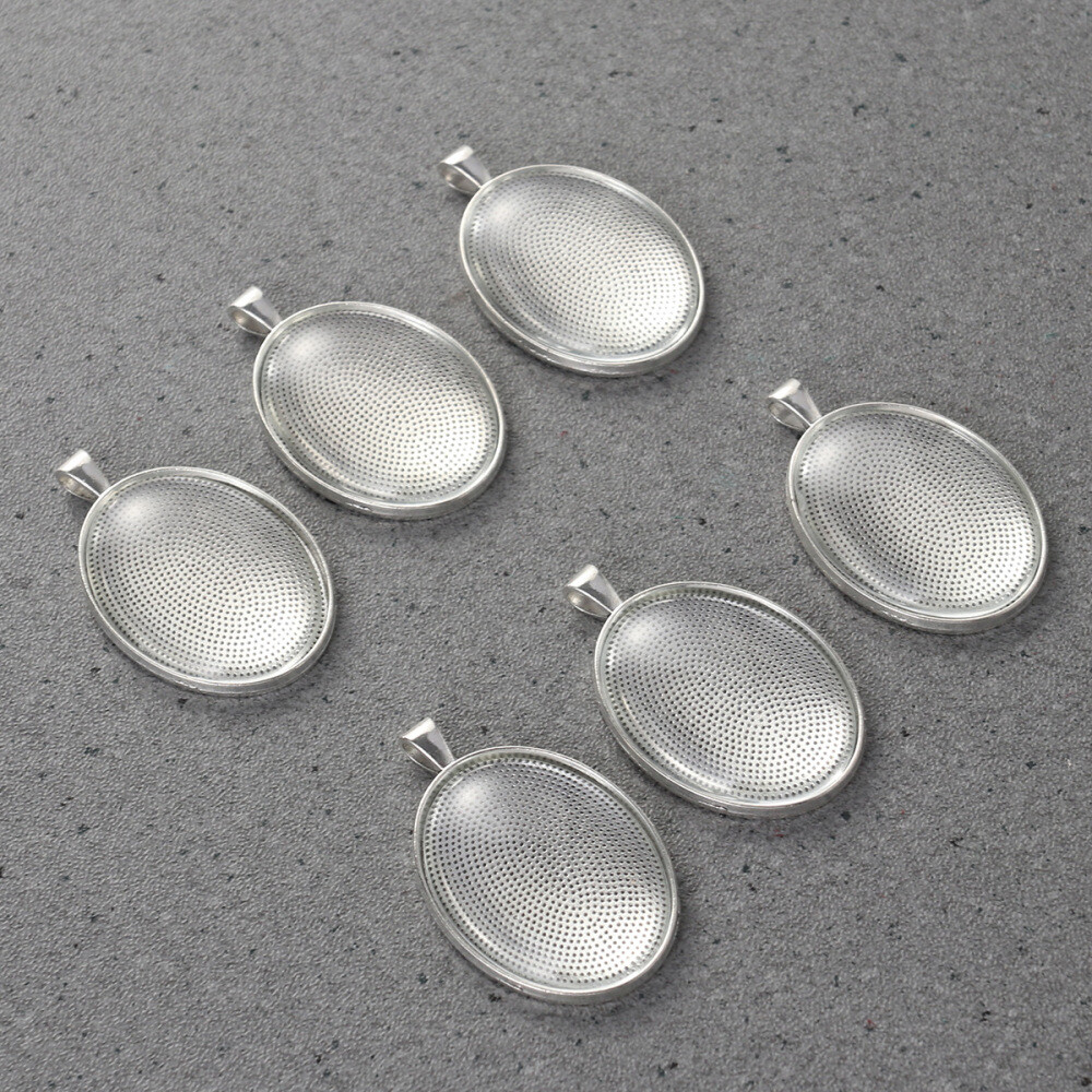 6 Pcs Oval Pendant Trays Kit Coin Bezels for Necklace of The Lid