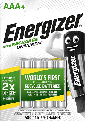 4x Energizer Recharge Universal AAA 500 mAh Akku (1x4er Blister) NiMh 1,2V HR03