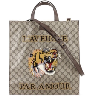 gucci tiger gg medium tote bag beige gg canvas men's