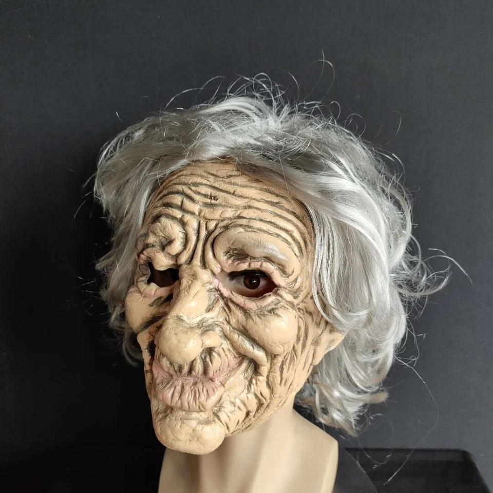 Máscara de látex de Halloween para mujer vieja con cabello cabeza completa accesorios para disfraces Foto 2 de 4