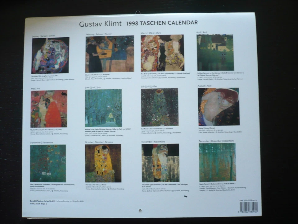 Gustav Klimt 12 Drucke Taschen Verlag Kalender 35 x 30 cm 1998 - Bild 2 von 2