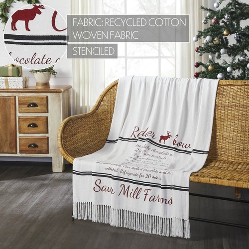 Sawyer Mill Reindeer Chow Woven Throw 60x50 Country 100% Cotton Ivory Red Black - Picture 5 of 7