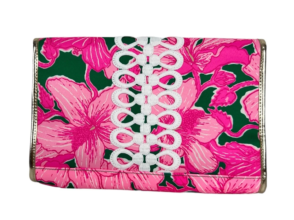 Lilly Pulitzer Kelly Verde Hibis Beso Sobre Bolsa Floral Rosa Verde Nuevo Foto 2 de 4