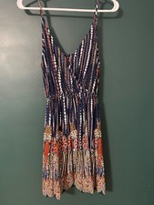 Shein Women Tribal Cami Summer Blue Casual Dress Size Extra Small