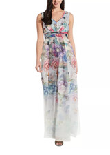 ADRIANNA PAPELL Printed Organza Floral Maxi Dress (size 16)