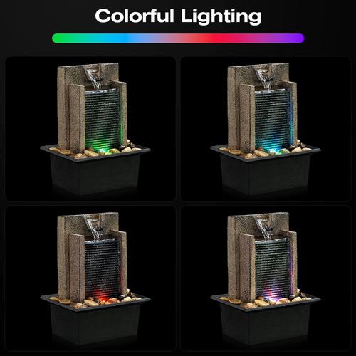 Tabletop Waterfall Fountain - Natural River Rocks Decorated with Colorful Light - 第 5/7 張圖片