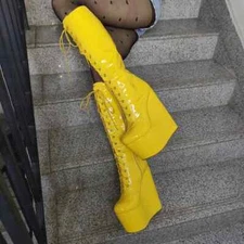 Women Knee High Boots Platform Wedges 20CM High Heels Full Side Zipper Tall Boot