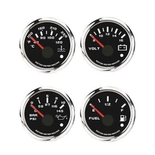 W PRO 52mm 2-1/16" 4 Gauge Set Oil Pressure Water Temperature Fuel Level Volt