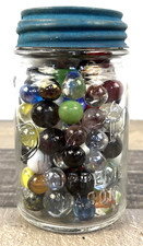Vintage Small Presto Ball Mason Jar Filled w/ 115 Assorted Marbles Colors MS05