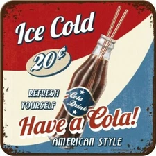 Rustic Retro Metal Coaster HAVE A COLA Ice Cold 9x9cm Licensed American Diner