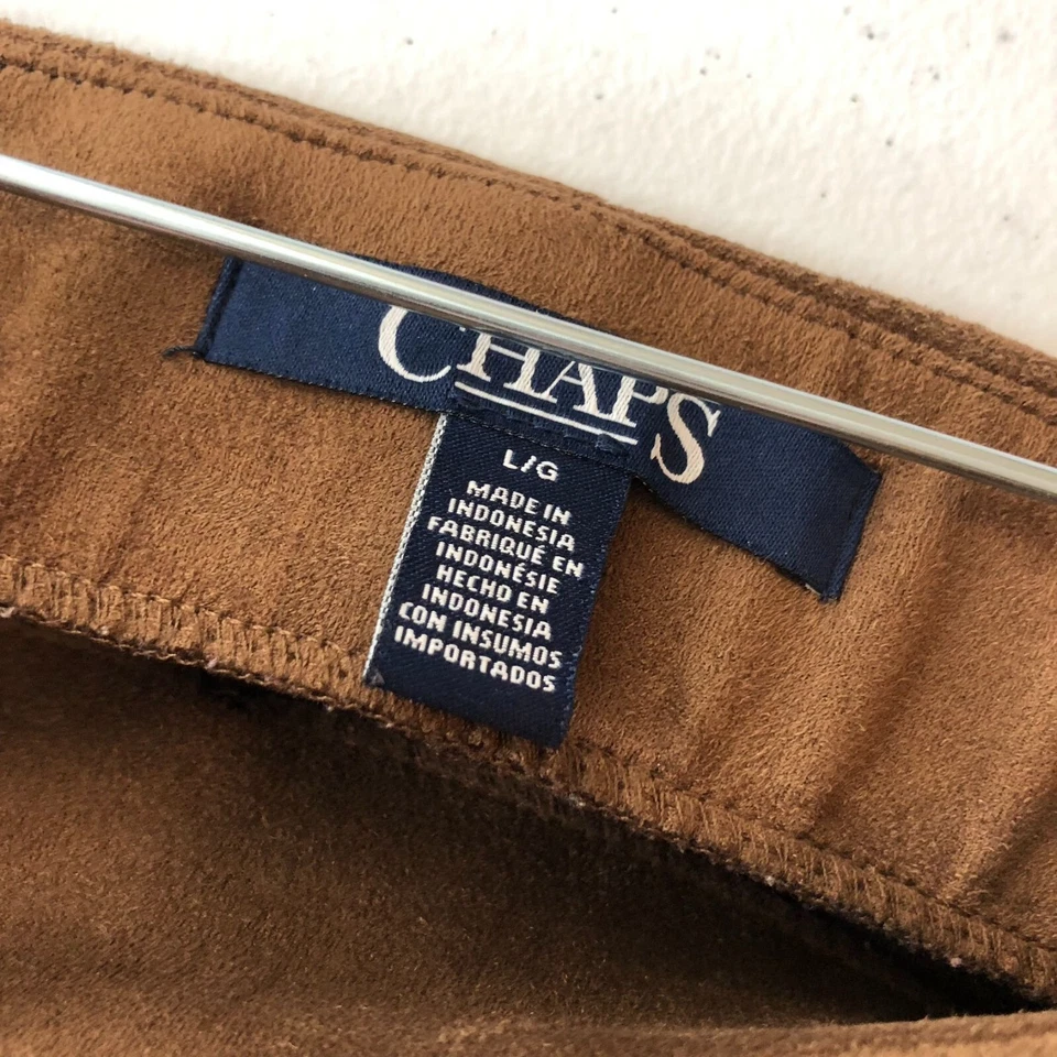 Pantalones para mujer Chaps pierna ajustada tiro alto cremallera lateral elásticos imitación gamuza marrón L Foto 3 de 4